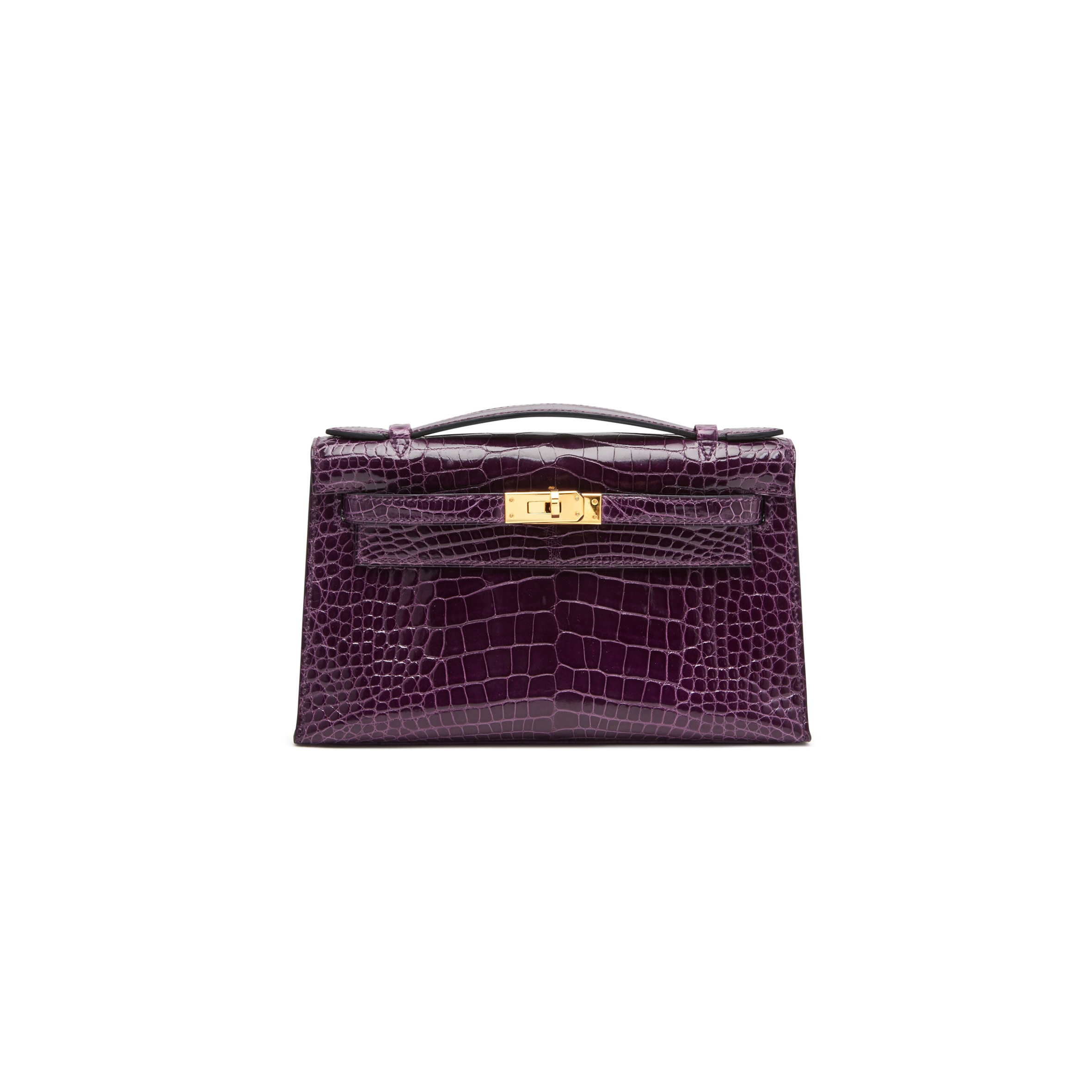 HERMÈS MASTER AMETHYST KELLY POCHETTE IN SHINY ALLIGATOR MISSISSIPPIENSIS WITH GOLD HARDWARE (22*14*7cm) 